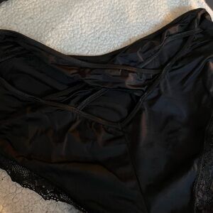 Black satin cross over back detail pantie